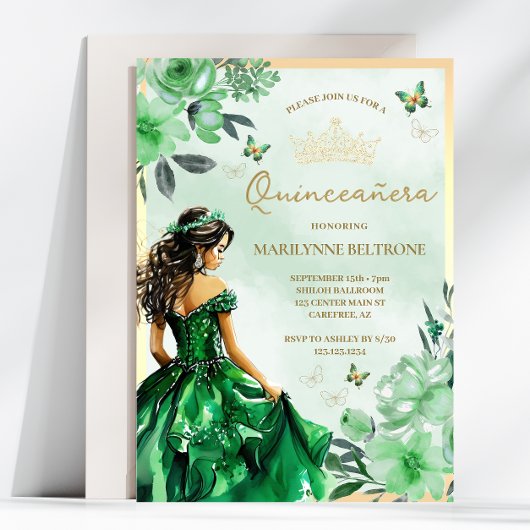 Groene Bloemen Prinses Vlinder Quinceañera Kaart
