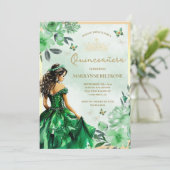 Groene Bloemen Prinses Vlinder Quinceañera Kaart (Staand voorkant)