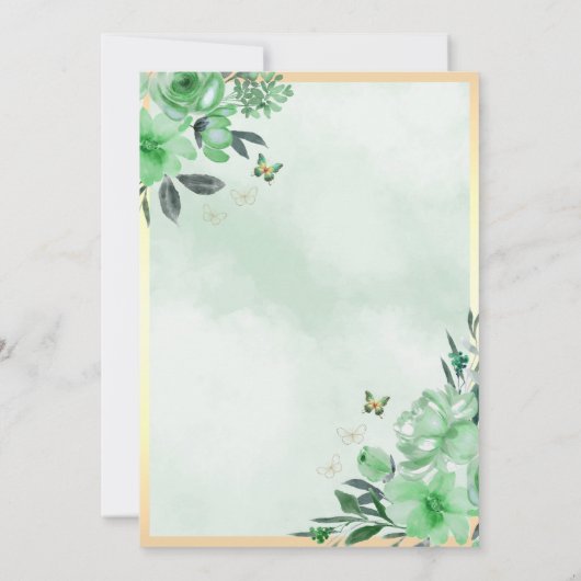 Groene Bloemen Prinses Vlinder Quinceañera Kaart (Achterkant)