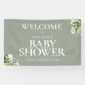 Groene Bloemen Sage Groene Baby Shower Welkom Spandoek (Horizontaal)