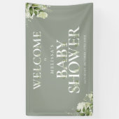 Groene Bloemen Sage Groene Baby Shower Welkom Spandoek (Verticaal)