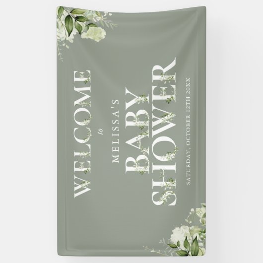 Groene Bloemen Sage Groene Baby Shower Welkom Spandoek (Verticaal)