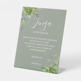 Groene Bloemen Sage Groene Jenga Trouw Gastboek Reclamebord Met Voetstuk