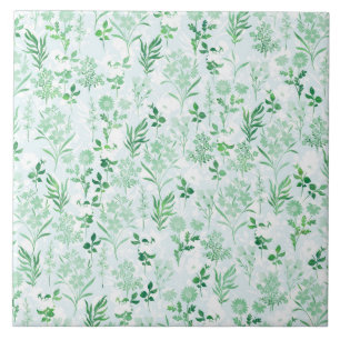 Groene bloemen schilderij botanisch tegeltje