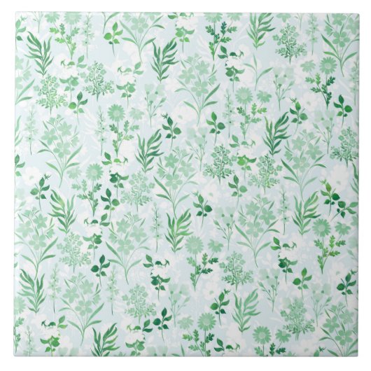 Groene bloemen schilderij botanisch tegeltje (Voorkant)