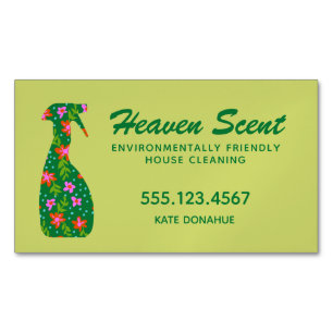 Groene Bloemen Spray Fles House Cleaner Business C Magnetisch Visitekaartje