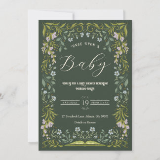 Groene Bloemen Sprookjesboek Baby shower Uitnodigi Kaart
