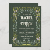 Groene Bloemen Sprookjeshuwelijk Uitnodiging (Voorkant / Achterkant)