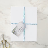 Groene Bloemen Stof Blauw Bruidsfeest Cadeaulabel (Met Touw)