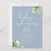 Groene Bloemen Stof Blauw Jongens Baby Shower Kaart (Voorkant)
