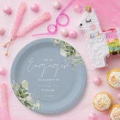 Groene Bloemen Stof Blauwe Verlovingsfeest Papieren Bordje (Feest)