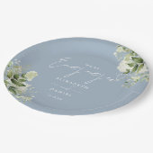 Groene Bloemen Stof Blauwe Verlovingsfeest Papieren Bordje (Gekanteld)