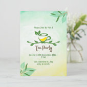 Groene Bloemen Tea Party Uitnodiging (Staand voorkant)