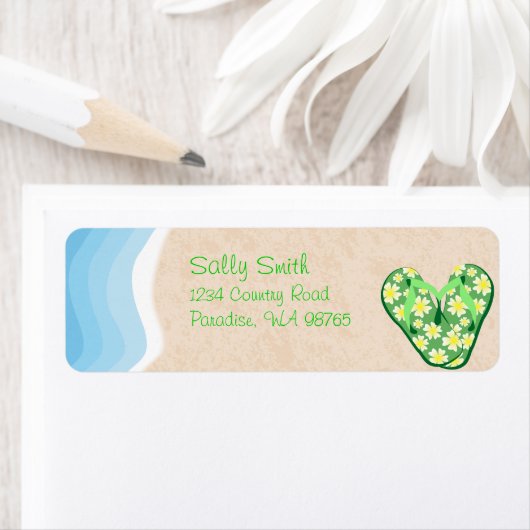 Groene Bloemen Teenslippers op het Beach Label (Insitu)