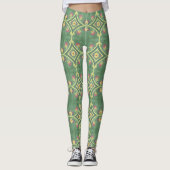 Groene Bloemen Tegel Leggings (Voorkant)