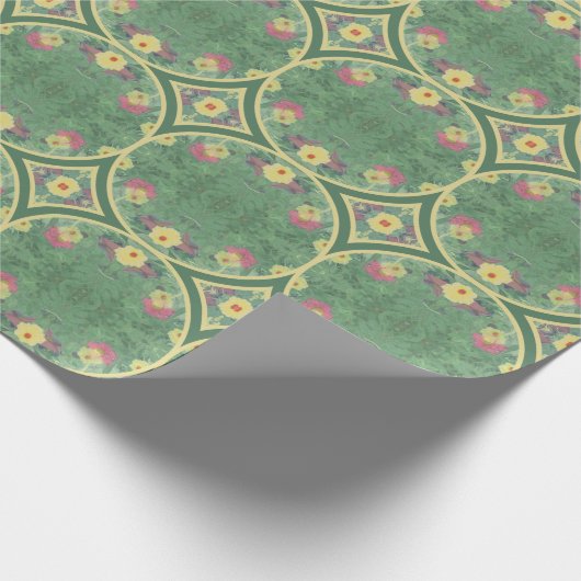 Groene Bloemen Tegel Verjaardag Cadeaupapier (Hoek)