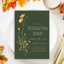 Groene Bloemen Thanksgiving Friendsgiving Diner Kaart