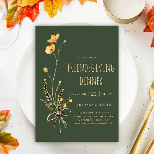 Groene Bloemen Thanksgiving Friendsgiving Diner Kaart