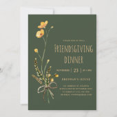 Groene Bloemen Thanksgiving Friendsgiving Diner Kaart (Voorkant)