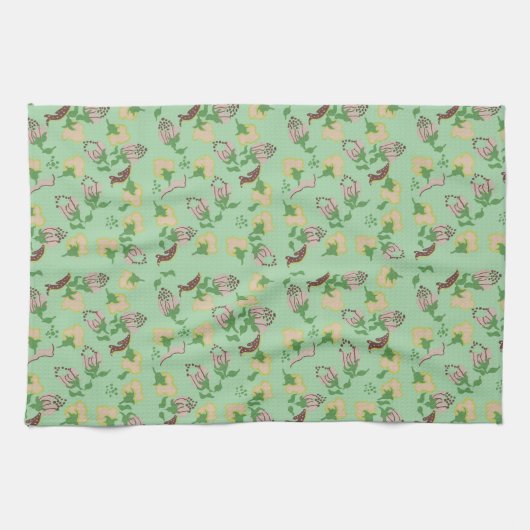  groene bloemen theedoek (Horizontaal)