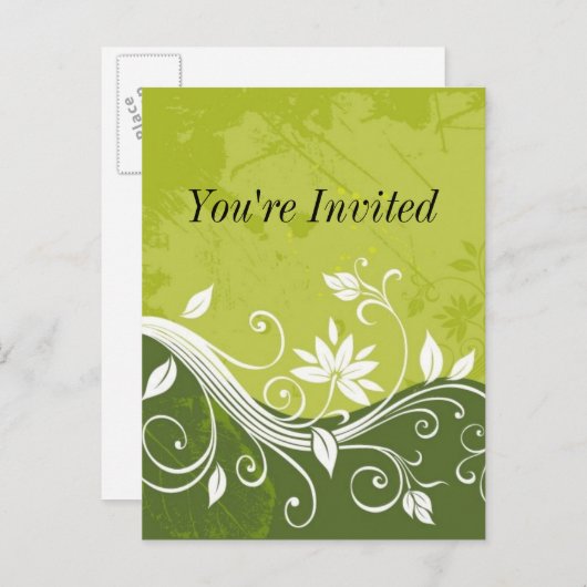 groene bloemen - U bent uitgenodigd - aanpasbaar Uitnodiging Briefkaart (Voorkant / Achterkant)