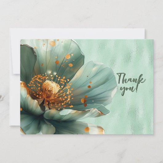 Groene Bloemen Vergroot op Glanzend Groen Dank u Bedankkaart (Voorkant)