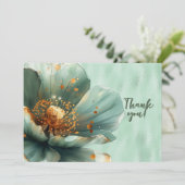 Groene Bloemen Vergroot op Glanzend Groen Dank u Bedankkaart (Staand voorkant)