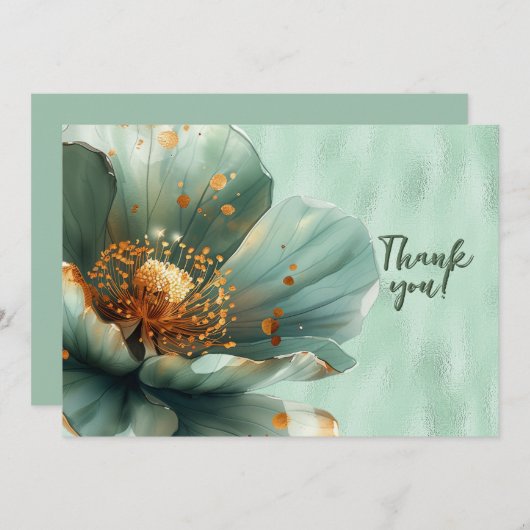 Groene Bloemen Vergroot op Glanzend Groen Dank u Bedankkaart (Voorkant / Achterkant)