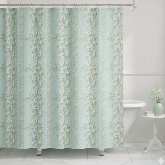 Groene bloemen vintage douchegordijn