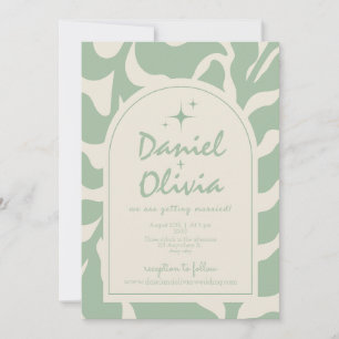 Groene Bloemen Vintage met Foto Huwelijksuitnodigi Kaart