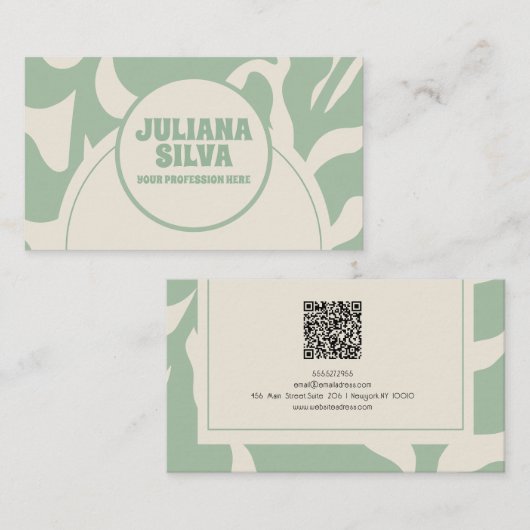 Groene Bloemen Vintage met QR Visitekaartje (Voorkant / Achterkant)
