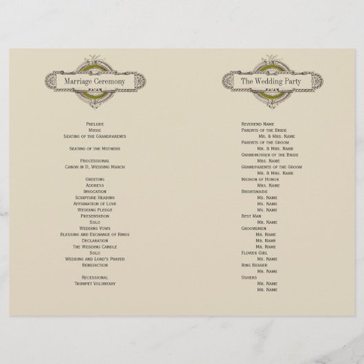 Groene Bloemen Vintage Wedding Programma (Achterkant)