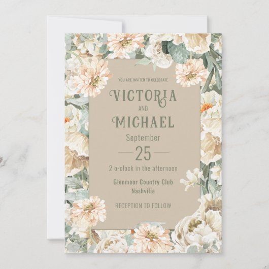 Groene Bloemen Waterverf Moderne bruiloft Kaart (Voorkant)