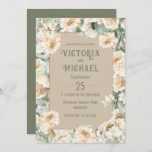 Groene Bloemen Waterverf Moderne bruiloft Kaart (Voorkant / Achterkant)