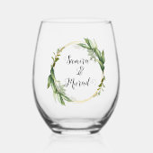 Groene Bloemen Wedding Stemless Wijnglas Wijnglas Zonder Voet (Voorkant)