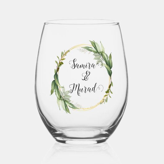Groene Bloemen Wedding Stemless Wijnglas Wijnglas Zonder Voet (Voorkant)
