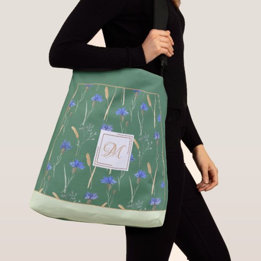 Groene Bloemen Wildbloem Gepersonaliseerd Monogram Crossbody Tas (Dichtbij)