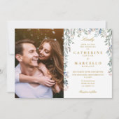 Groene Bloemen Wilde Bloemen Cascade Foto Bruiloft Kaart (Voorkant)