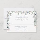 Groene Bloemen Wilde Bloemen Stof Blauw Bruiloft RSVP Kaartje (Voorkant)