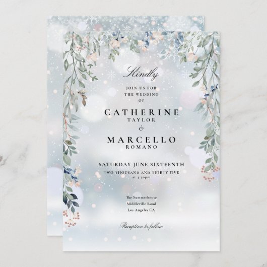 Groene Bloemen Wilde Bloemen Winter Bruiloft Kaart (Voorkant / Achterkant)
