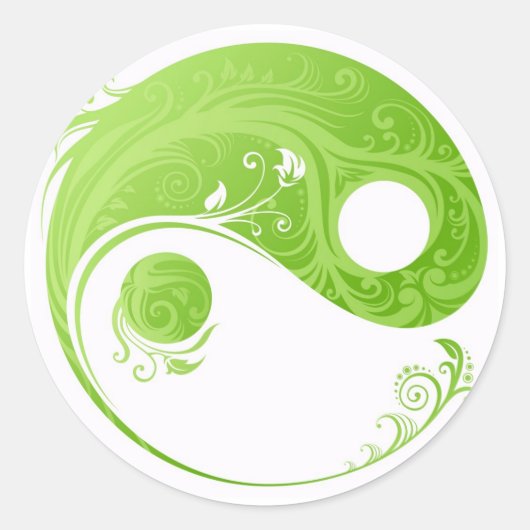 GROENE BLOEMEN YIN YANG DESIGN RONDE STICKER (Voorkant)