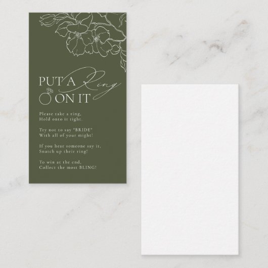 Groene bloemen zetten een ring op het vrijgezellen informatiekaartje (Voorkant / Achterkant)