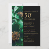 Groene Bloemen Zwart en Goud Chic 50ste Jubileum Kaart (Voorkant)