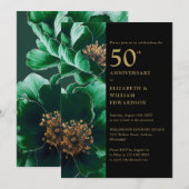 Groene Bloemen Zwart en Goud Chic 50ste Jubileum Kaart (Voorkant / Achterkant)