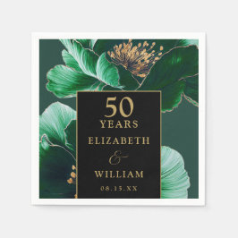 Groene Bloemen Zwart en Goud Chic 50ste Jubileum Servet