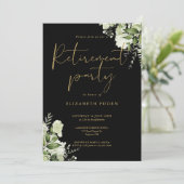 Groene Bloemen Zwart En Goud Pensioenfeest Kaart (Staand voorkant)