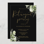 Groene Bloemen Zwart En Goud Pensioenfeest Kaart (Voorkant / Achterkant)