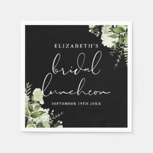 Groene Bloemen Zwart En Wit Bruids Lunch Servet