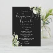 Groene Bloemen Zwart En Wit Bruidsmeisjes Brunch Kaart (Staand voorkant)