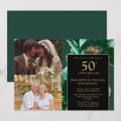 Groene Bloemen Zwart Goud 50e Jubileum 2 Foto Kaart (Voorkant / Achterkant)